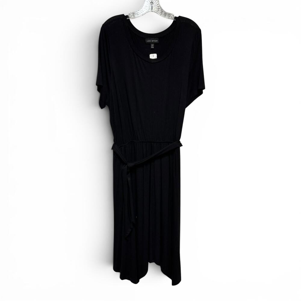 Lane Bryant Short Sleeve Tie Waist Midi Dress Black 18/20
